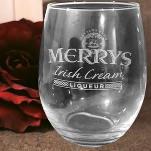 Vtg 90's MERRYS IRISH CREAM LIQUEUR Etched Cocktail Clear Glass